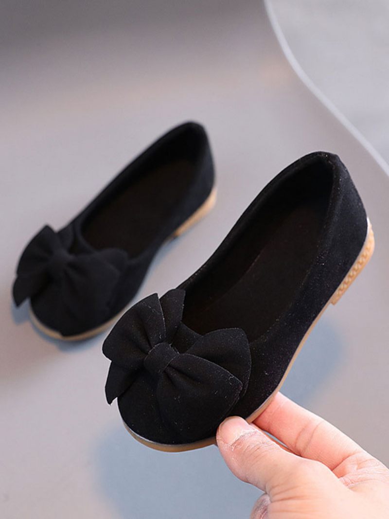 Chaussures Fille Fleur Fête Cuir Suédé Rose Avec Nœuds Pour Enfants - Noir