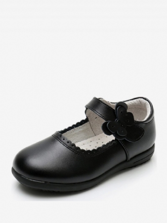 Chaussures Fille Fleur Fête Peau Vache Noire Avec Nœuds Pour Enfants