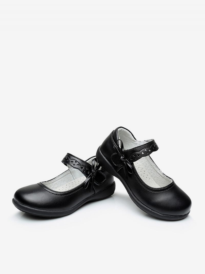 Chaussures Fille Fleur Fête Peau Vache Noire Avec Nœuds Pour Enfants - Noir