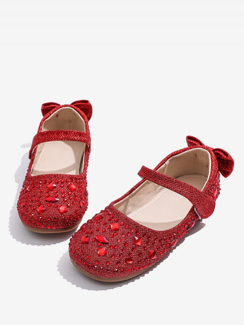 Chaussures Fille Fleur Fête Polyester Argenté Avec Nœuds Pour Enfants - Rouge