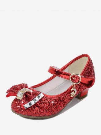 Chaussures Fille Fleur Fête Tissu Pailleté Rouge Strass Pour Enfants