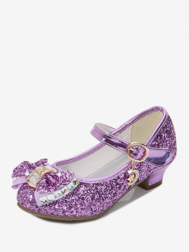 Chaussures Fille Fleur Fête Tissu Pailleté Rouge Strass Pour Enfants - Lilas