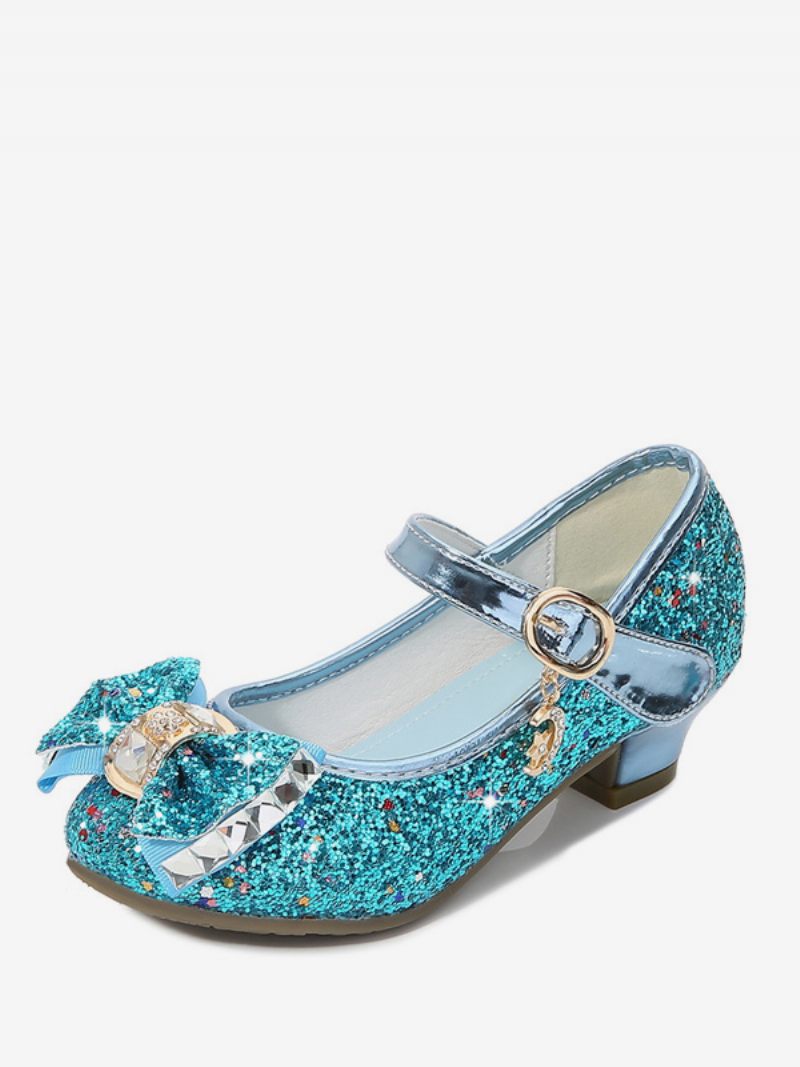 Chaussures Fille Fleur Fête Tissu Pailleté Rouge Strass Pour Enfants - Bleu Ciel Clair