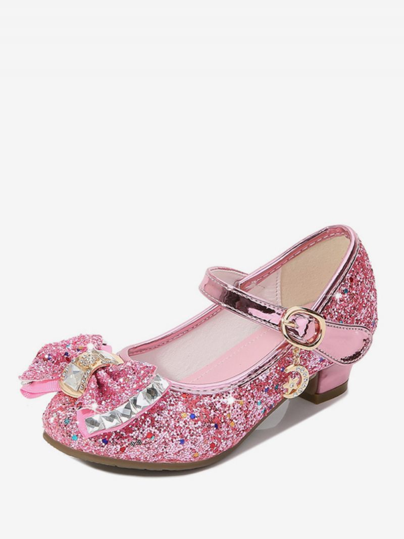 Chaussures Fille Fleur Fête Tissu Pailleté Rouge Strass Pour Enfants - Rose