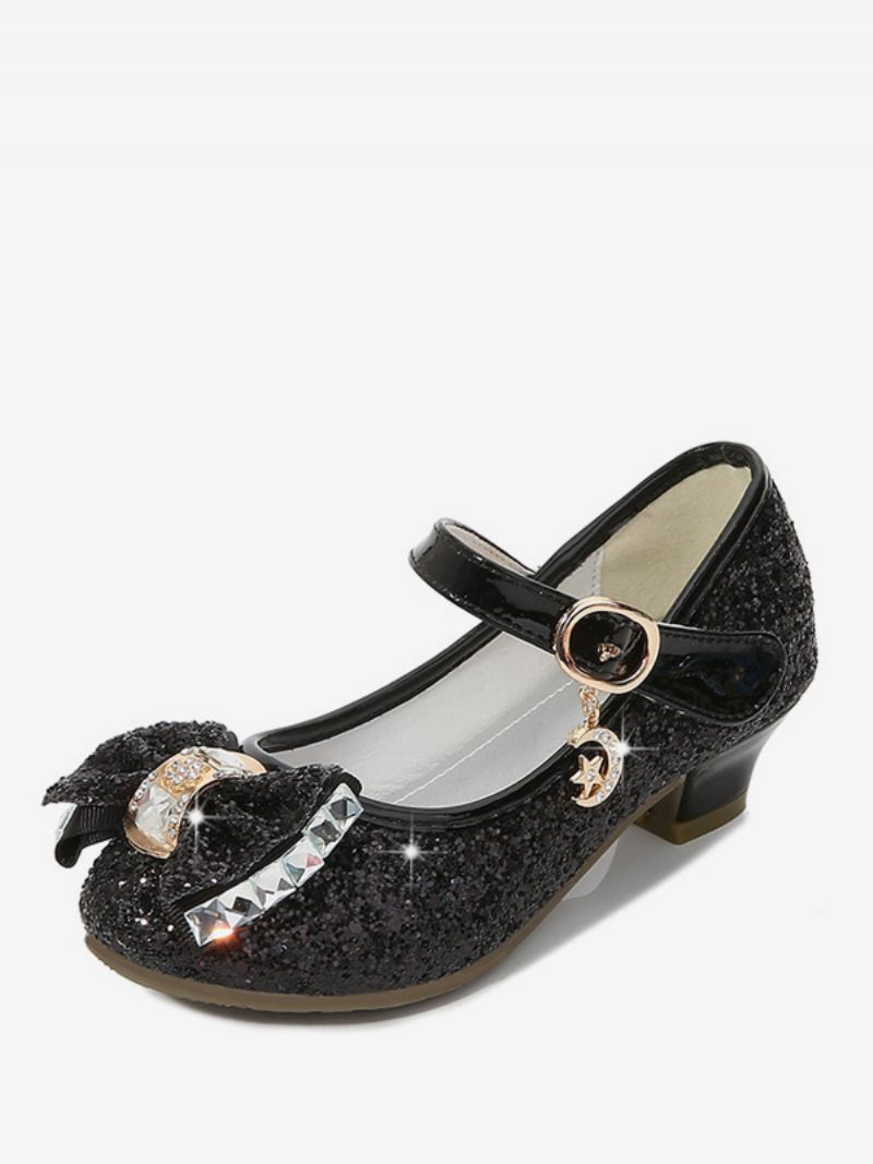 Chaussures Fille Fleur Fête Tissu Pailleté Rouge Strass Pour Enfants - Noir