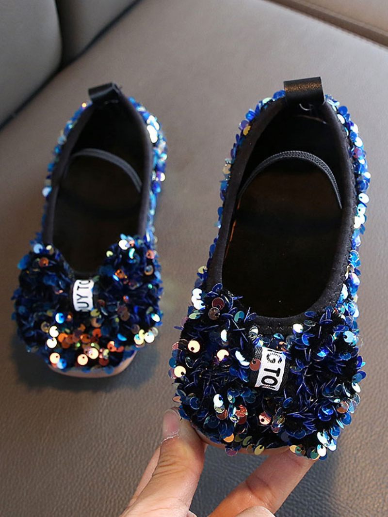 Chaussures Fille Fleur Fête Tissu À Paillettes Argentées Pour Enfants - Bleu