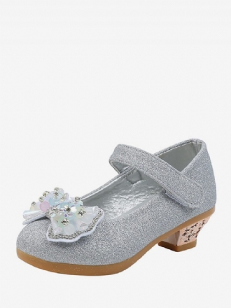 Chaussures Fille Fleur Fête Tissu À Paillettes Argentées Pour Enfants