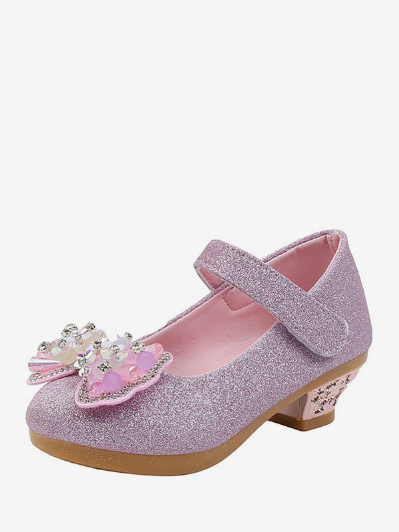 Chaussures Fille Fleur Fête Tissu À Paillettes Argentées Pour Enfants - Rose