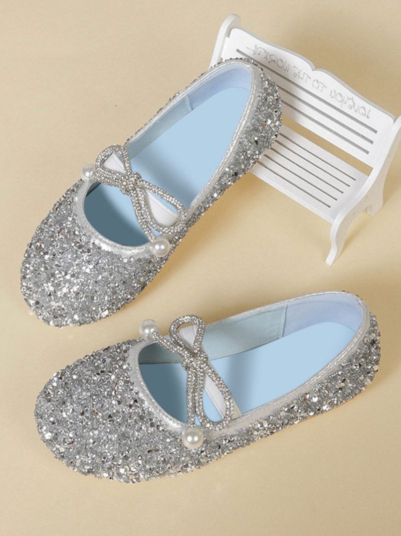 Chaussures Fille Fleur Fête Tissu À Paillettes Argentées Pour Enfants