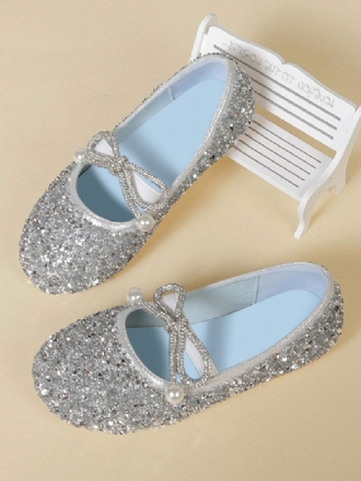 Chaussures Fille Fleur Fête Tissu À Paillettes Argentées Pour Enfants