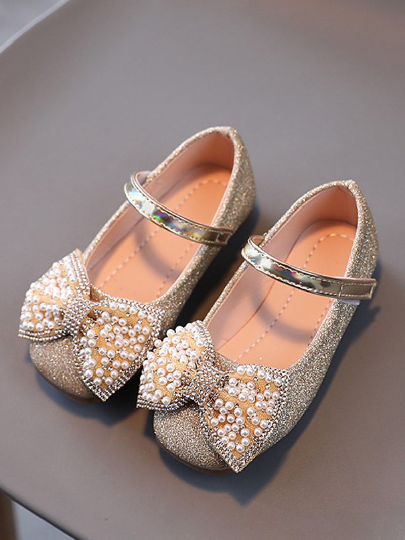 Chaussures Fille Fleur Fête Tissu À Paillettes Argentées Pour Enfants - Or