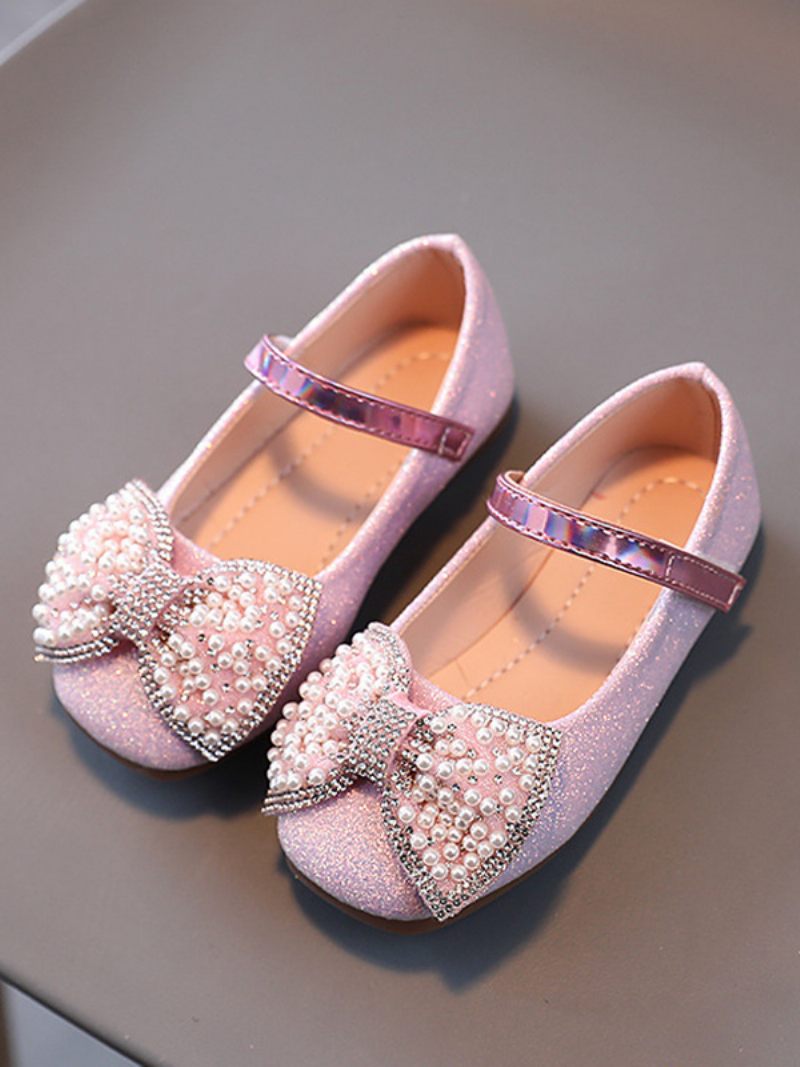 Chaussures Fille Fleur Fête Tissu À Paillettes Argentées Pour Enfants - Rose