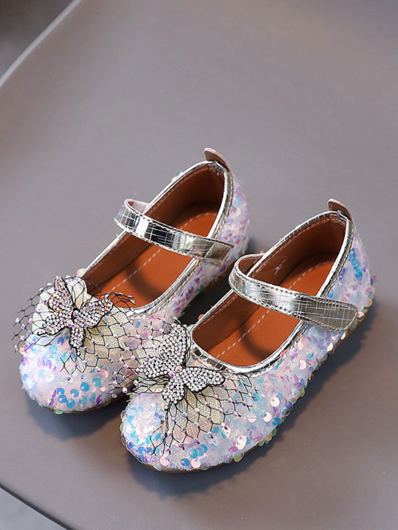 Chaussures Fille Fleur Fête Tissu À Paillettes Blanches Pour Enfants