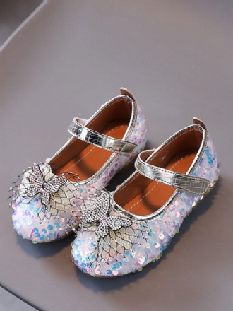 Chaussures Fille Fleur Fête Tissu À Paillettes Blanches Pour Enfants