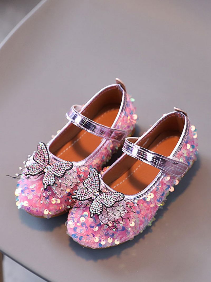 Chaussures Fille Fleur Fête Tissu À Paillettes Blanches Pour Enfants - Rouge