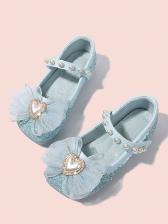 Chaussures Fille Fleur Fête Tissu À Paillettes Bleu Ciel Clair Avec Perles Pour Enfants