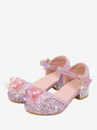 Chaussures Fille Fleur Fête Tissu À Paillettes Bleu Ciel Clair Strass Pour Enfants