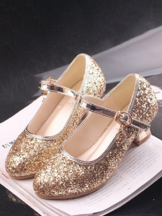 Chaussures Fille Fleur Fête Tissu À Paillettes Dorées Et Strass Pour Enfants