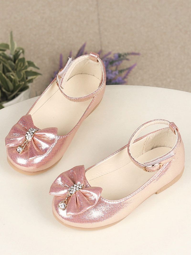 Chaussures Fille Fleur Fête Tissu À Paillettes Dorées Et Strass Pour Enfants - Rose