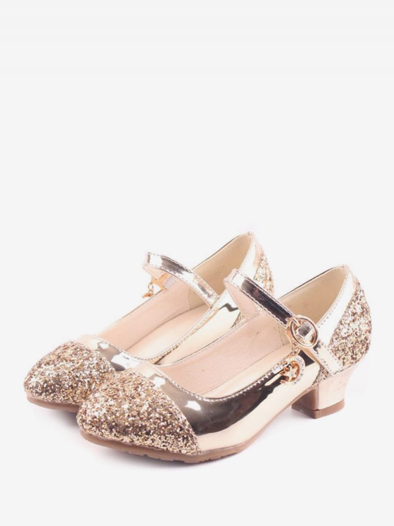 Chaussures Fille Fleur Fête Tissu À Paillettes Dorées Et Strass Pour Enfants