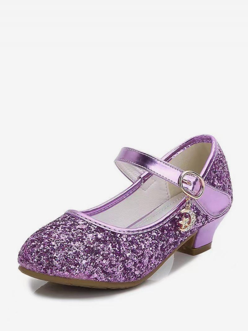 Chaussures Fille Fleur Fête Tissu À Paillettes Dorées Et Strass Pour Enfants - Lilas