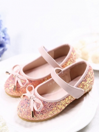 Chaussures Fille Fleur Fête Tissu À Paillettes Roses Pour Enfants