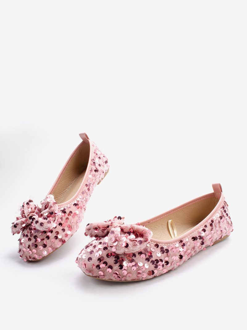 Chaussures Fille Fleur Fête Tissu À Paillettes Roses Pour Enfants