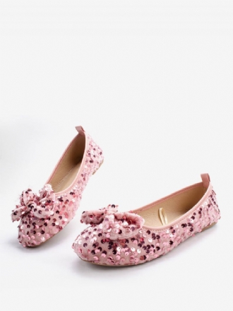 Chaussures Fille Fleur Fête Tissu À Paillettes Roses Pour Enfants