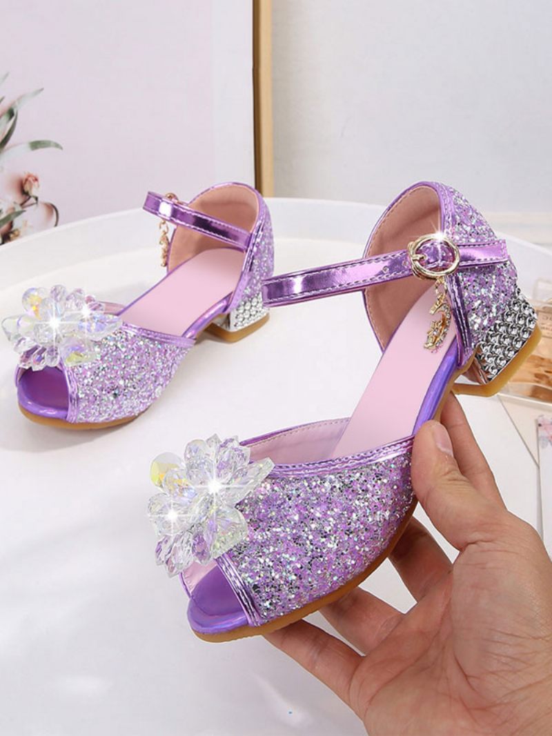 Chaussures Fille Fleur Fête Tissu À Paillettes Roses Et Strass Pour Enfants - Violet