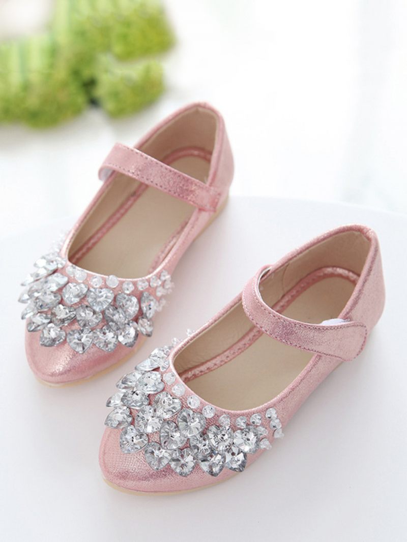 Chaussures Fille Fleur Fête Tissu À Paillettes Roses Et Strass Pour Enfants