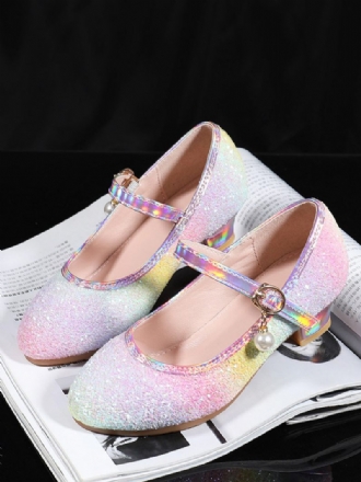 Chaussures Fille Fleur Fête Tissu À Paillettes Roses Pour Les Enfants