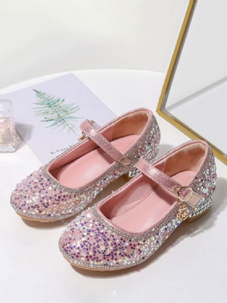 Chaussures Fille Fleur Fête Tissu À Paillettes Roses Pour Les Enfants