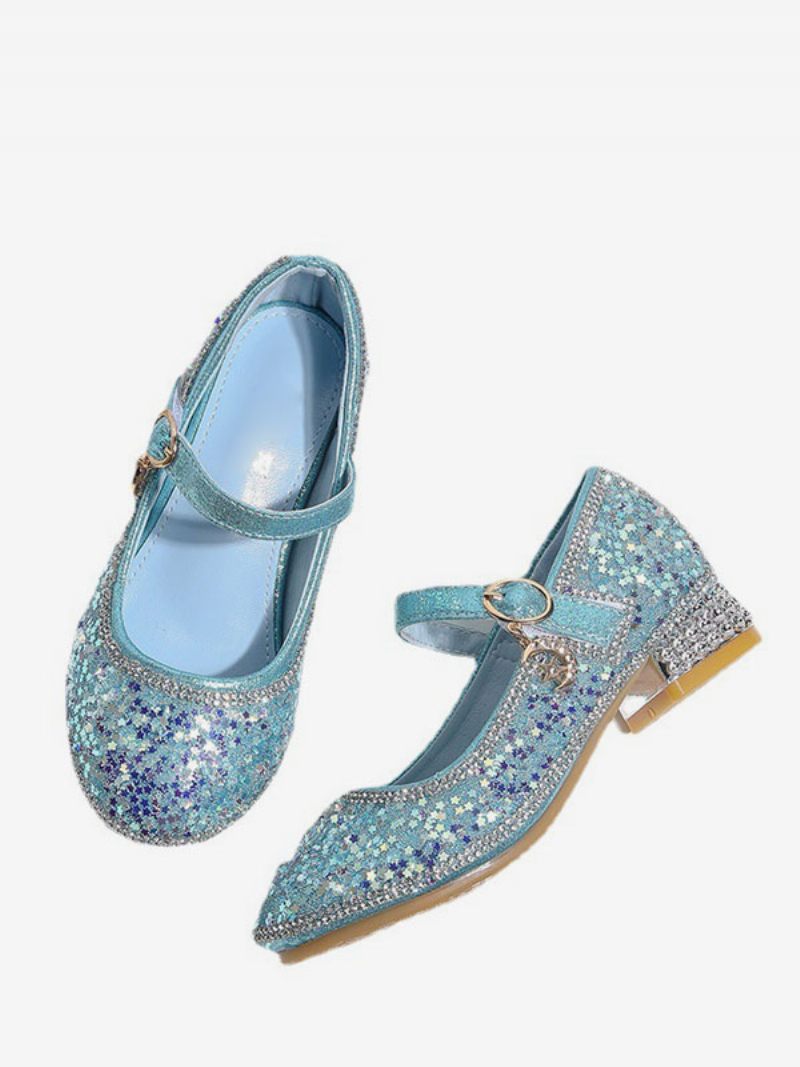 Chaussures Fille Fleur Fête Tissu À Paillettes Roses Pour Les Enfants - Bleu Ciel Clair