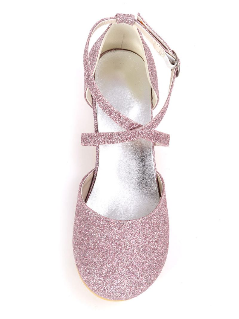 Chaussures Fille Fleur À Paillettes Avec Bride Croisée Et Talon Chaton - Lilas