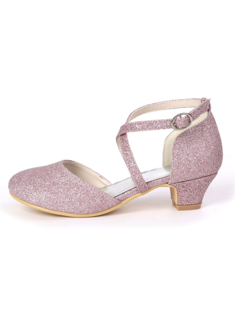 Chaussures Fille Fleur À Paillettes Avec Bride Croisée Et Talon Chaton - Lilas