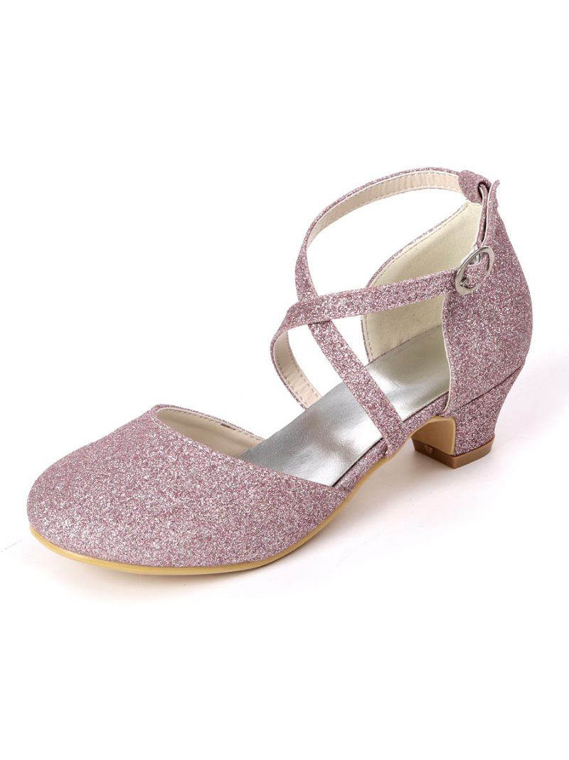 Chaussures Fille Fleur À Paillettes Avec Bride Croisée Et Talon Chaton - Lilas