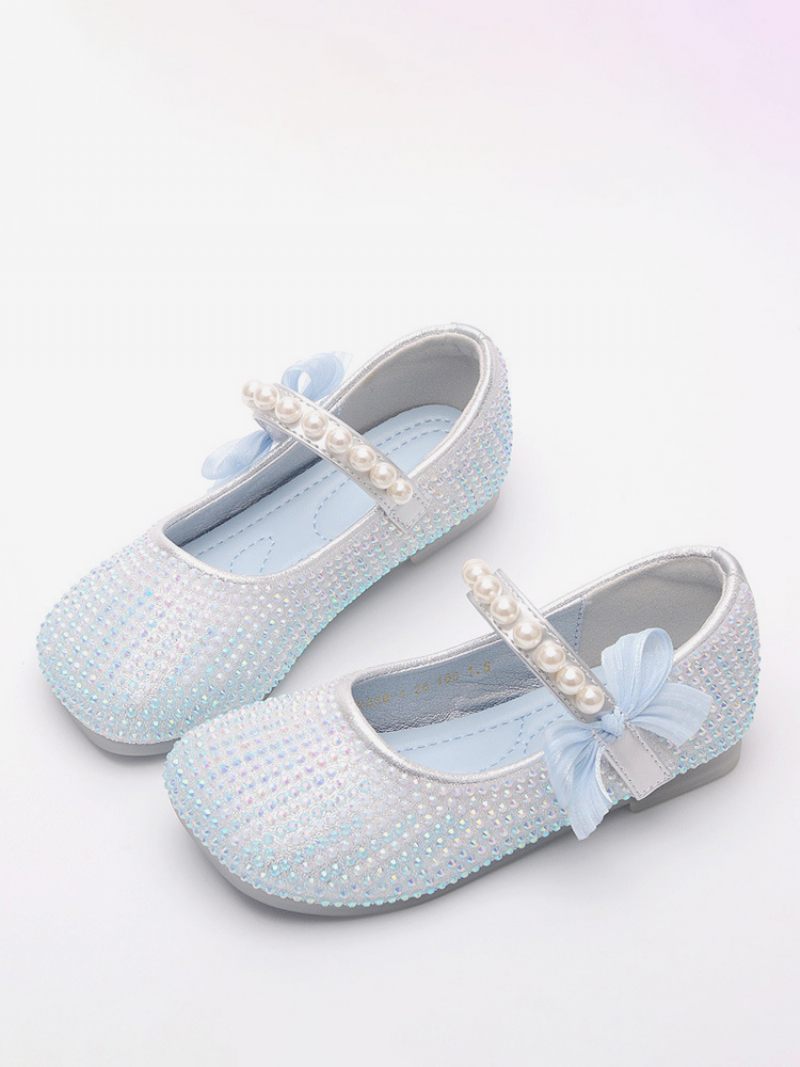 Chaussures Fille Fleur Violet Pu Cuir Arcs Fête Pour Les Enfants - Bleu Ciel Clair