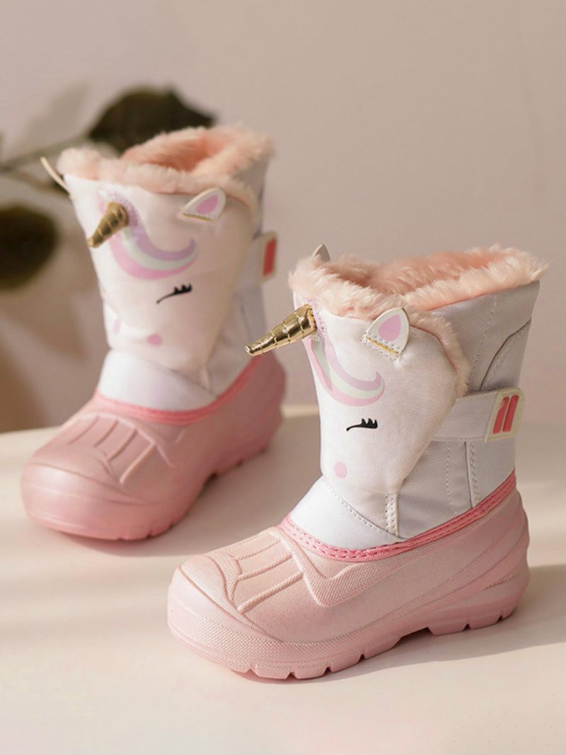 Chaussures D'hiver Pour Filles Jolies Bottes Neige Nylon Avec Personnages Licorne Dessin Animé Imprimés