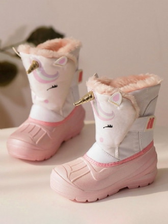 Chaussures D'hiver Pour Filles Jolies Bottes Neige Nylon Avec Personnages Licorne Dessin Animé Imprimés