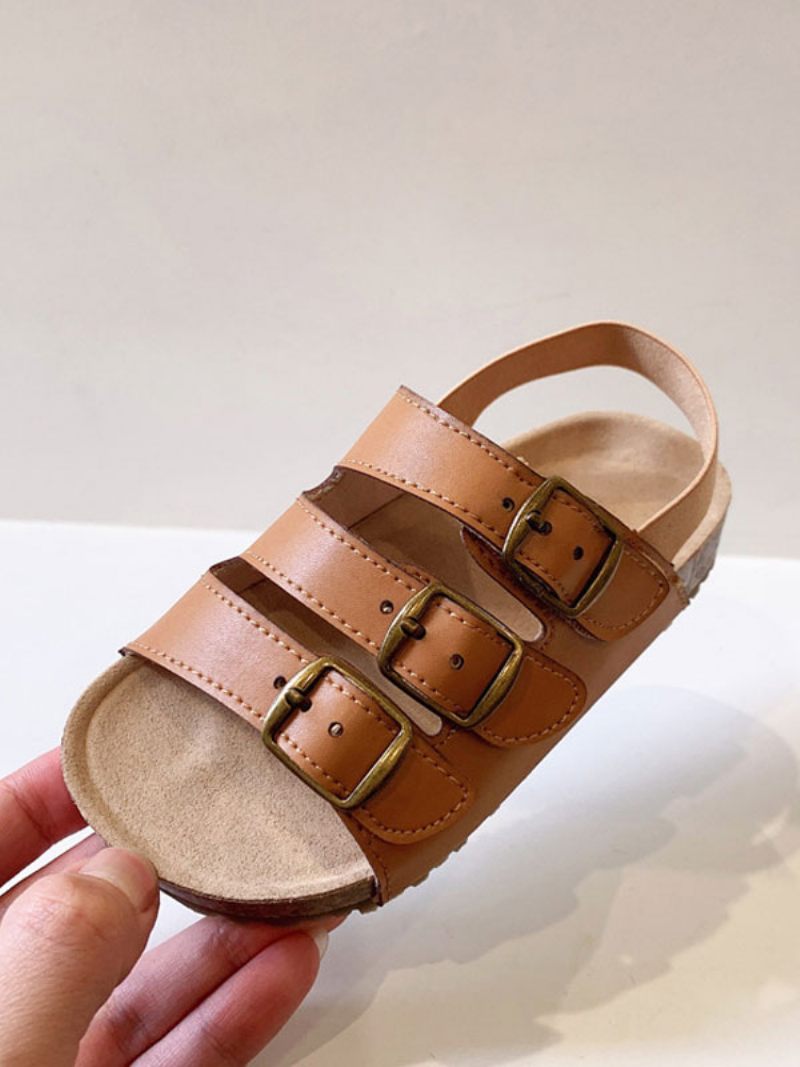 Sandales Pour Filles Chaussures À Bout Ouvert Avec Boucle Et Détail - Marron Café