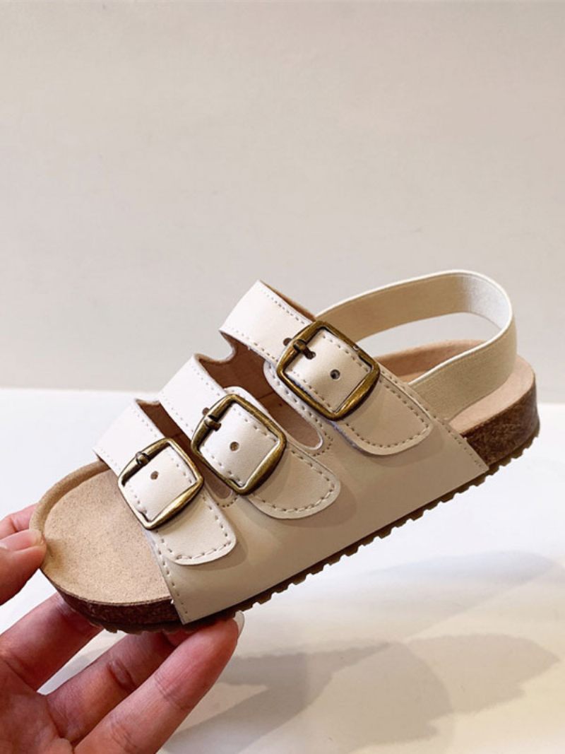 Sandales Pour Filles Chaussures À Bout Ouvert Avec Boucle Et Détail - Beige