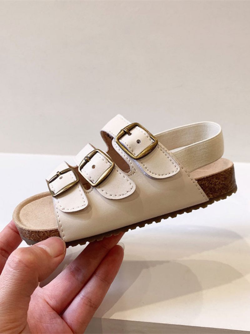 Sandales Pour Filles Chaussures À Bout Ouvert Avec Boucle Et Détail - Beige