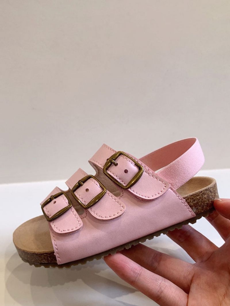 Sandales Pour Filles Chaussures À Bout Ouvert Avec Boucle Et Détail - Rose