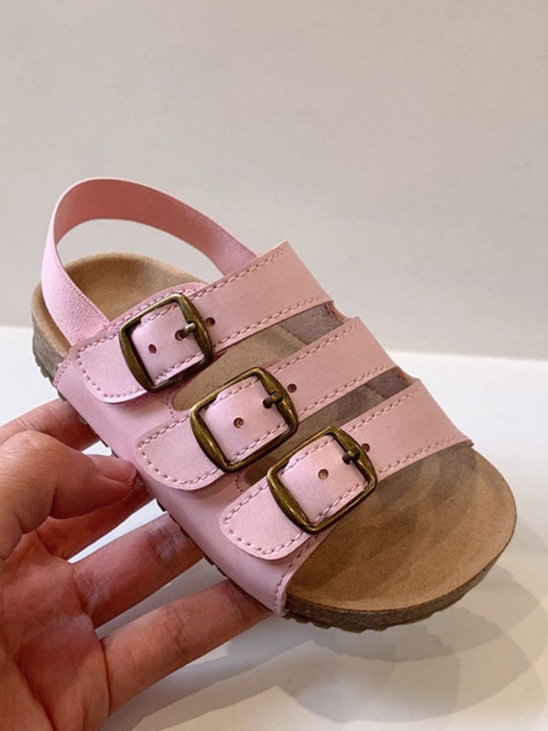 Sandales Pour Filles Chaussures À Bout Ouvert Avec Boucle Et Détail - Rose