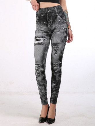 Leggings Taille Haute Jean Extensible Comme Bas Pour Femmes