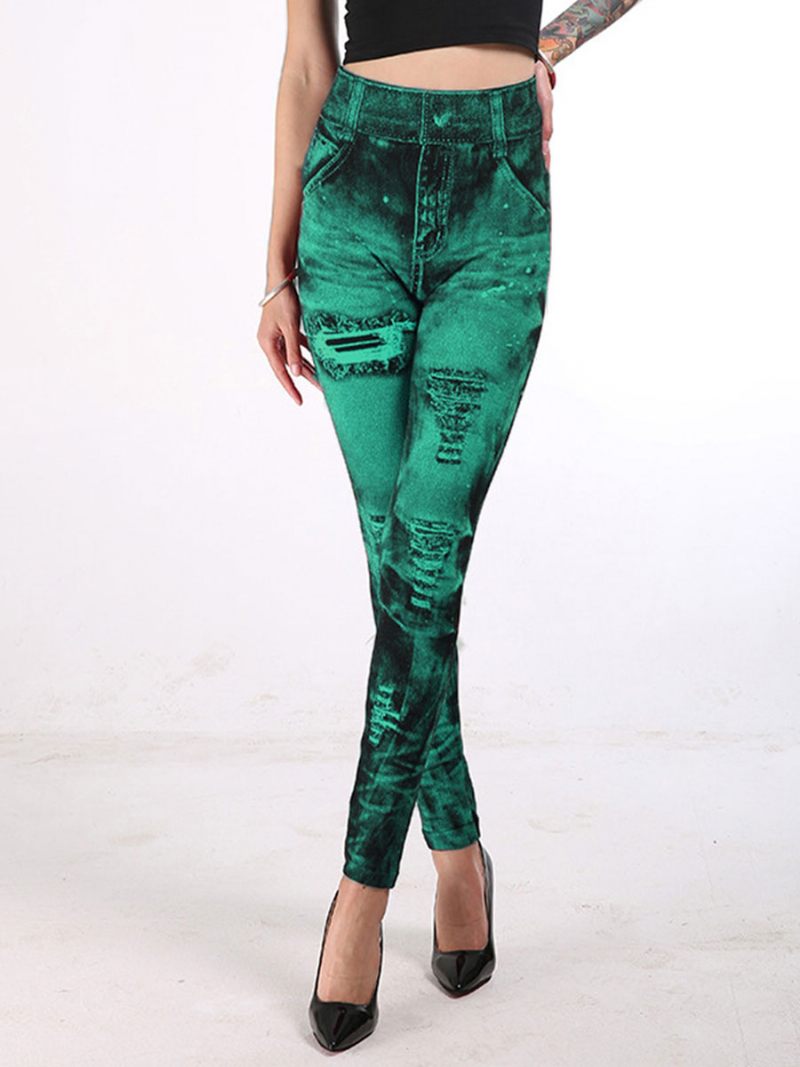 Leggings Taille Haute Jean Extensible Comme Bas Pour Femmes - Vert