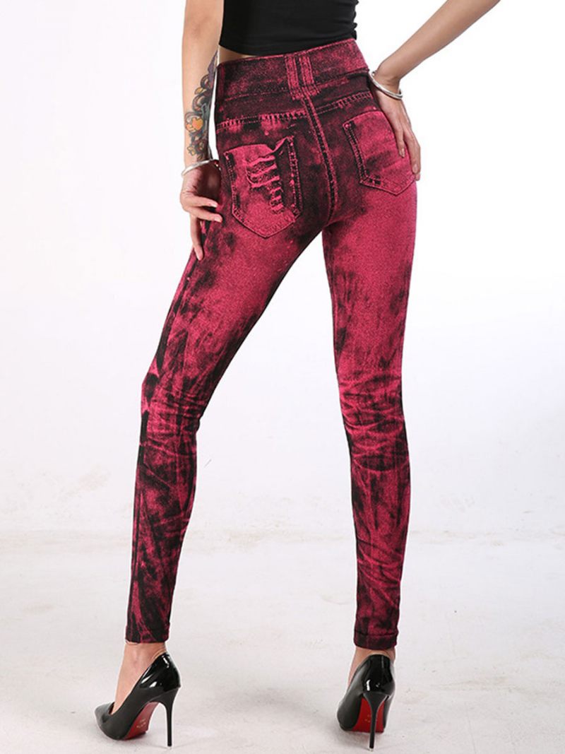 Leggings Taille Haute Jean Extensible Comme Bas Pour Femmes - Rouge