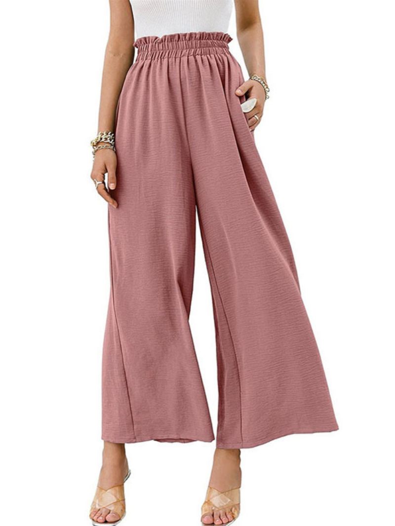 Pantalon Court Lin Pour Femmes Taille Surélevée Jambes Larges Décontracté D'été - Rose Lotus