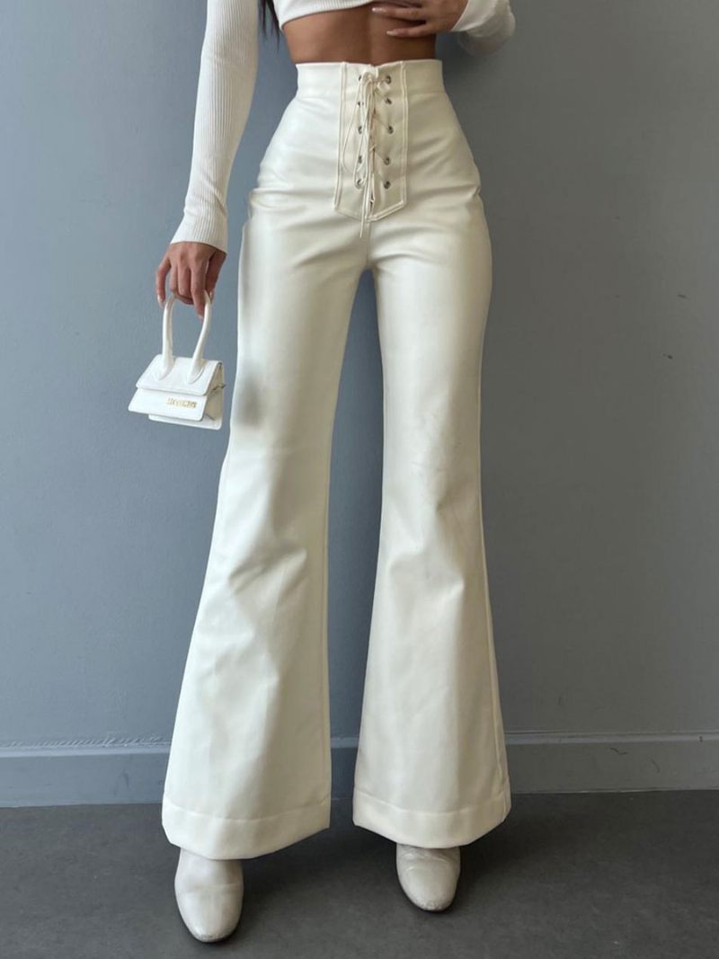 Pantalon Cuir Pu Avec Cordon Serrage Et Taille Surélevée Pour Femme