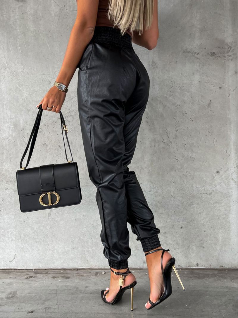 Pantalon Femme Cuir Pu Noir - Noir